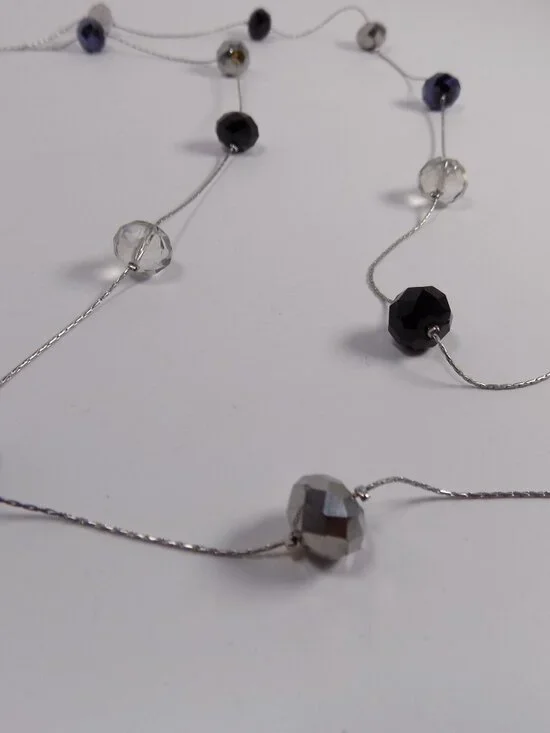 Ali-Khan New York Y Drop Necklace Silver-tone Long 34" Faceted Crystal Beads - Picture 7 of 8